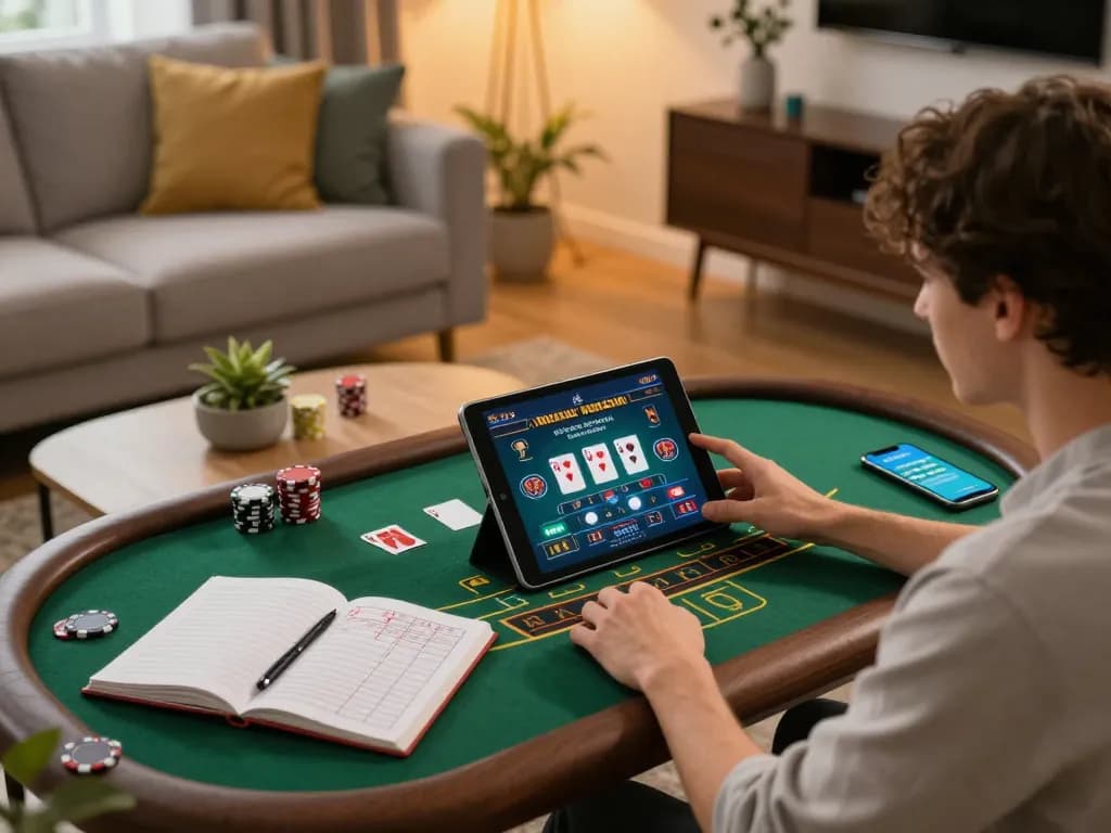 79KING gameplay in a cozy home setting with a player using a tablet for live blackjack.