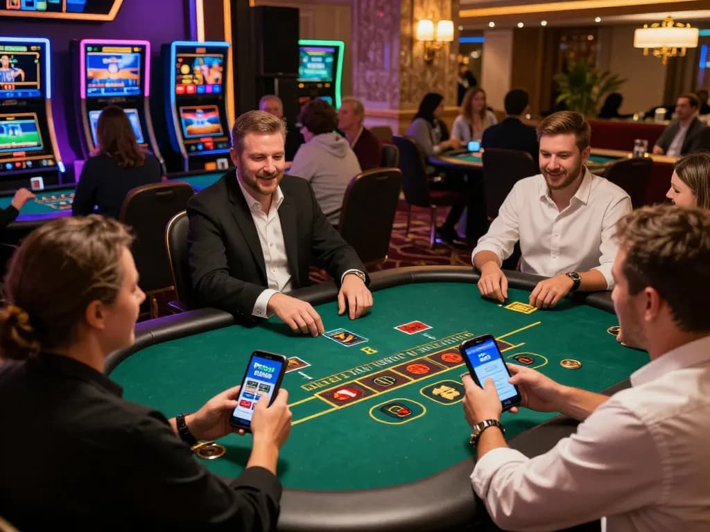 PHTAYA live casino gaming action with players engaging at tables, vibrant atmosphere.