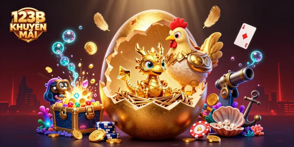 Engage in thrilling gameplay with 123B KHUYN MI, featuring golden dragon and poker chip nest.