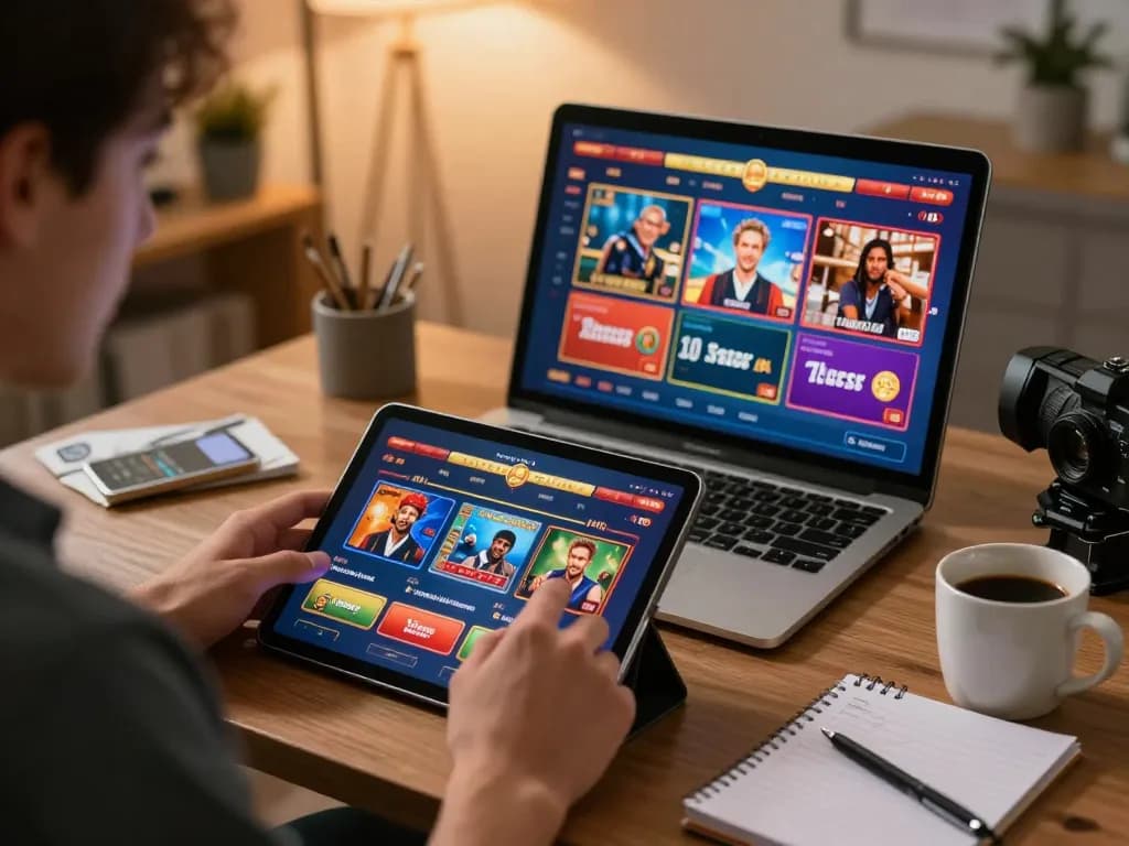 Person gaming on 678vip homepage using a tablet and smartphone for online betting strategies