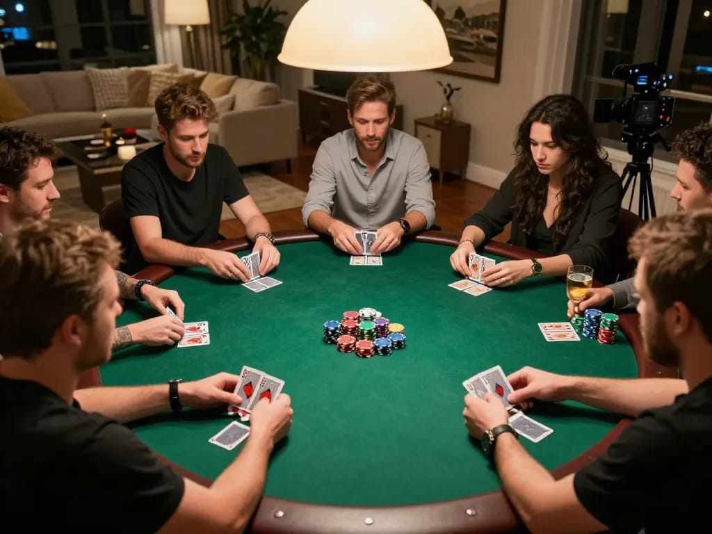 Engaged players at a u888 poker game showcasing strategy and excitement in a cozy environment