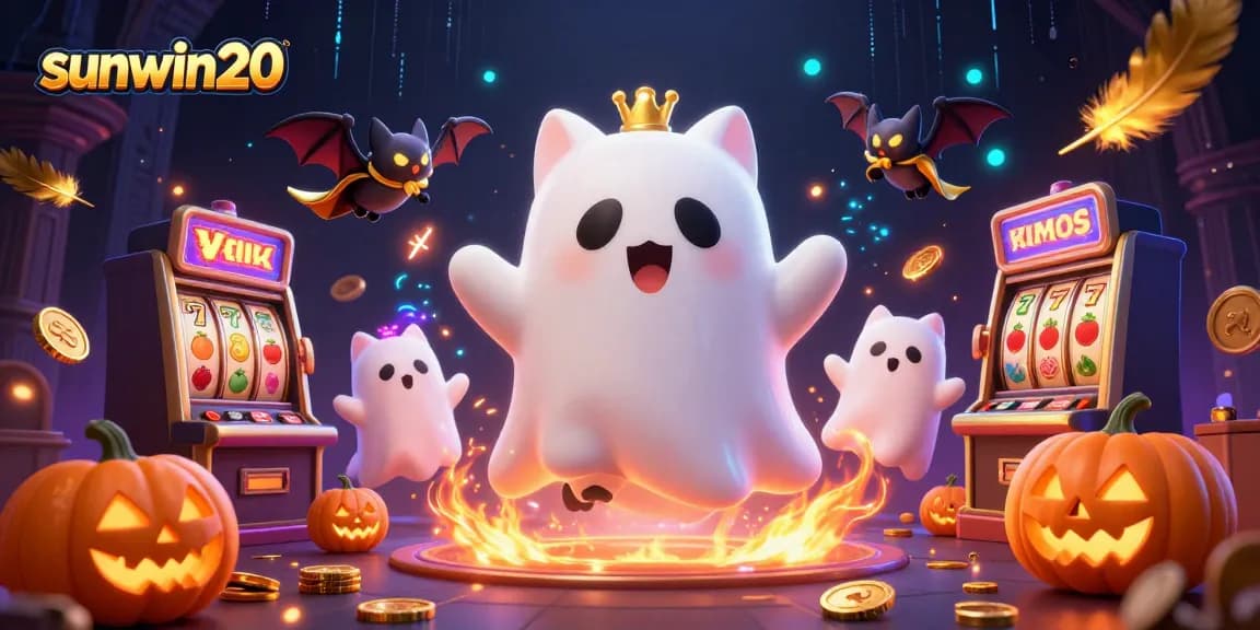 Experience the thrills of sunwin20 with a ghost cat and vampire bat in a haunting casino.