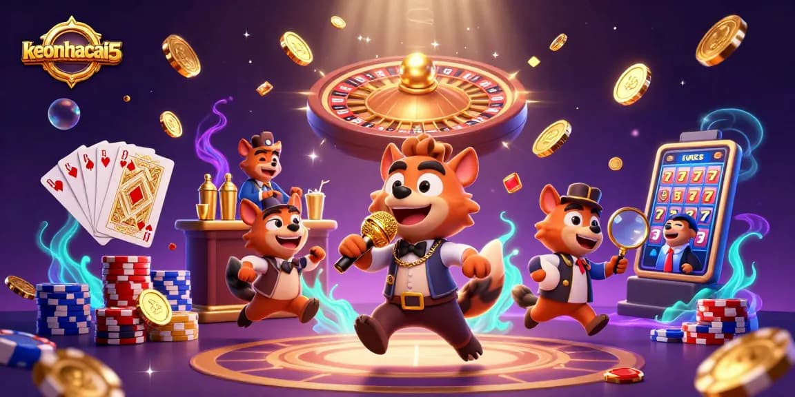 Experience the excitement of keonhacai5 with lively hyenas in a casino club scene filled with vibrant games and golden coins.