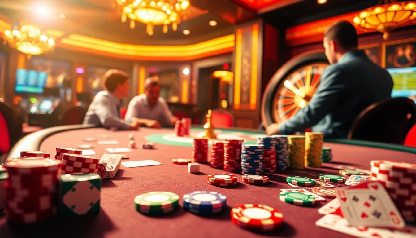 Experience excitement at King Arthur Cafe Menu, featuring a vibrant poker table and thrilling gambling elements.