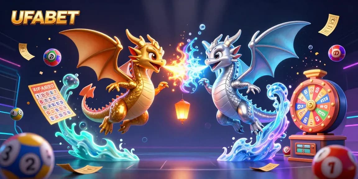 UFABET players experience thrilling moments with cartoon dragons and colorful game elements.