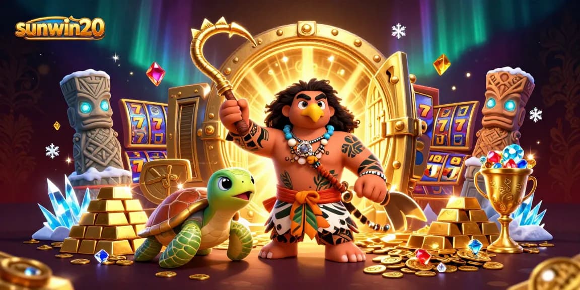 Engage in the thrill of sunwin20 with a vibrant 3D scene featuring a Maui-style hawk and treasure.