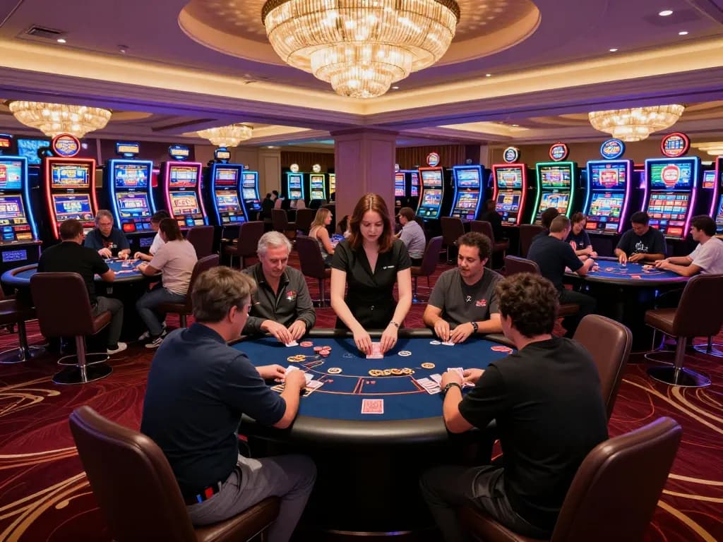 Players enjoying a lively poker game at the 566 casino, showcasing strategic gameplay in an upscale environment.