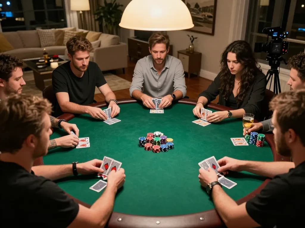 Engaged players at a u888 poker game showcasing strategy and excitement in a cozy environment
