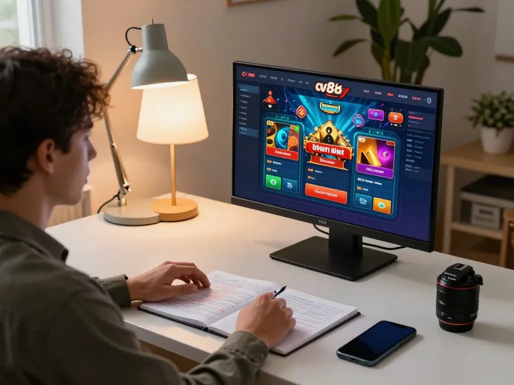 Engaged player using the dv88 net platform on tablet, immersed in online gambling.
