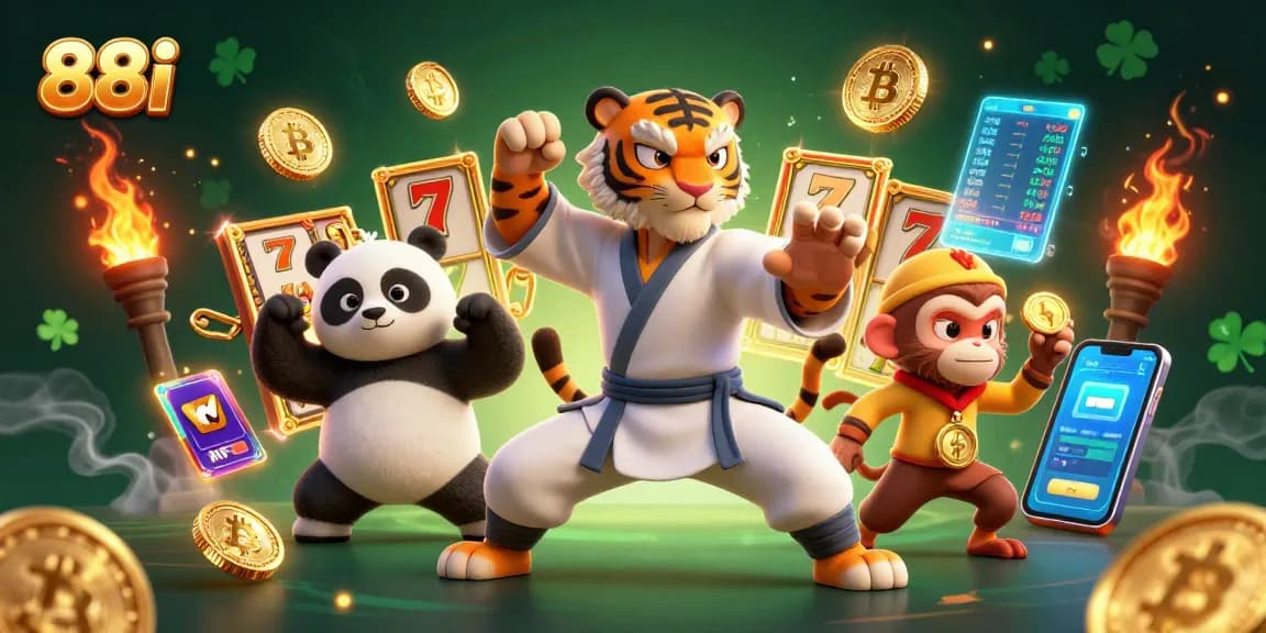 Experience the excitement of 88i playing slots with animated characters and vibrant casino elements.