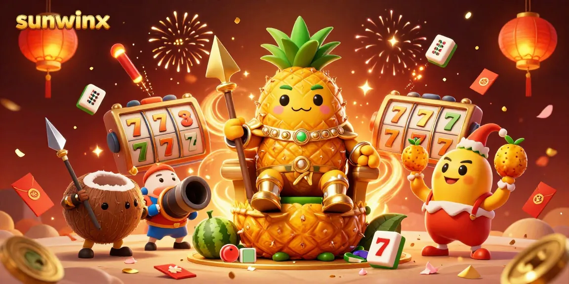 Experience the vibrant excitement of sunwinx with a golden pineapple king and casino elements.