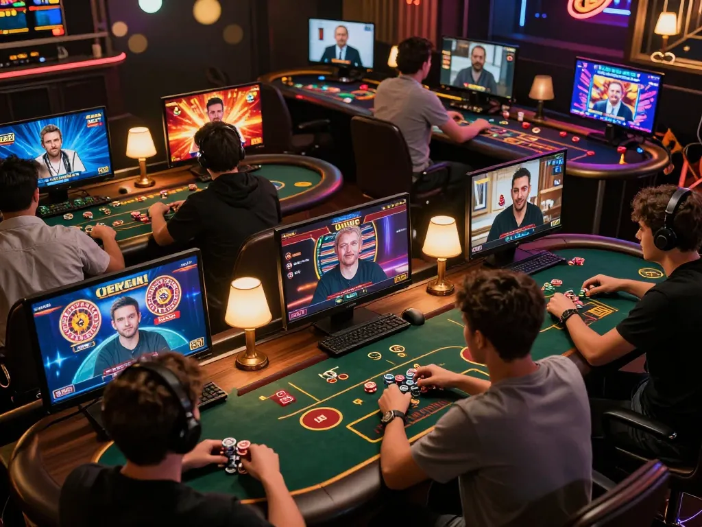 Players enjoying online games on CM88, with vibrant screens and lively interactions in a cozy setting.