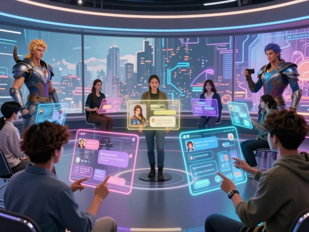 A vibrant interactive scene illustrating character ai nsfw features with users engaging in diverse imaginative roleplay.