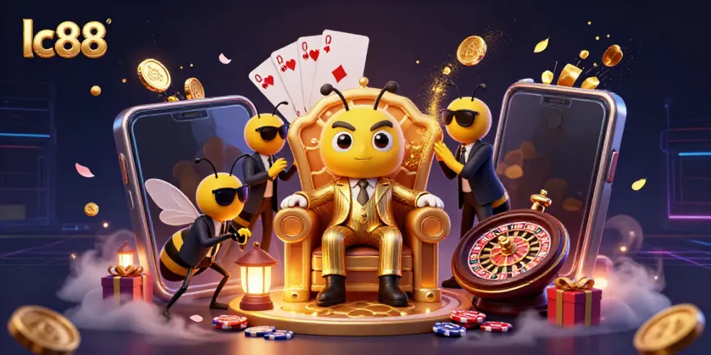 Experience thrilling gameplay with lc88's vibrant casino-themed illustration featuring a bumblebee mob boss.
