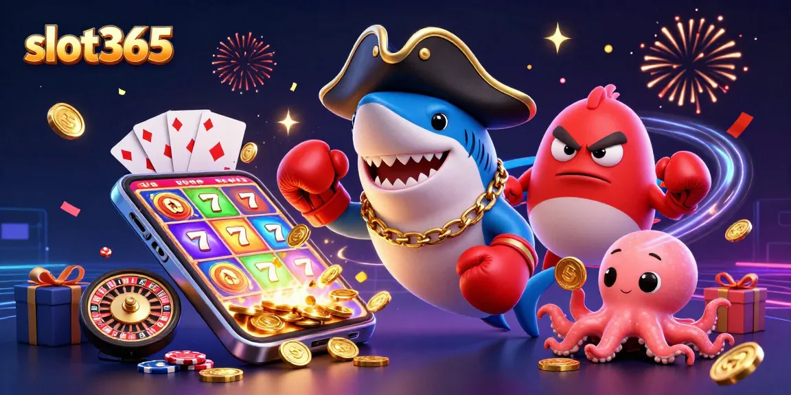 Engage with slot365's thrilling 3D scene featuring a pirate shark, boxing pufferfish, and octopus with gold coins.