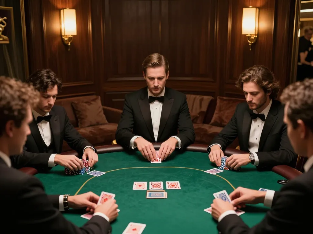 Players showcasing their skills in a luxurious poker game at jun88, high-stakes atmosphere.
