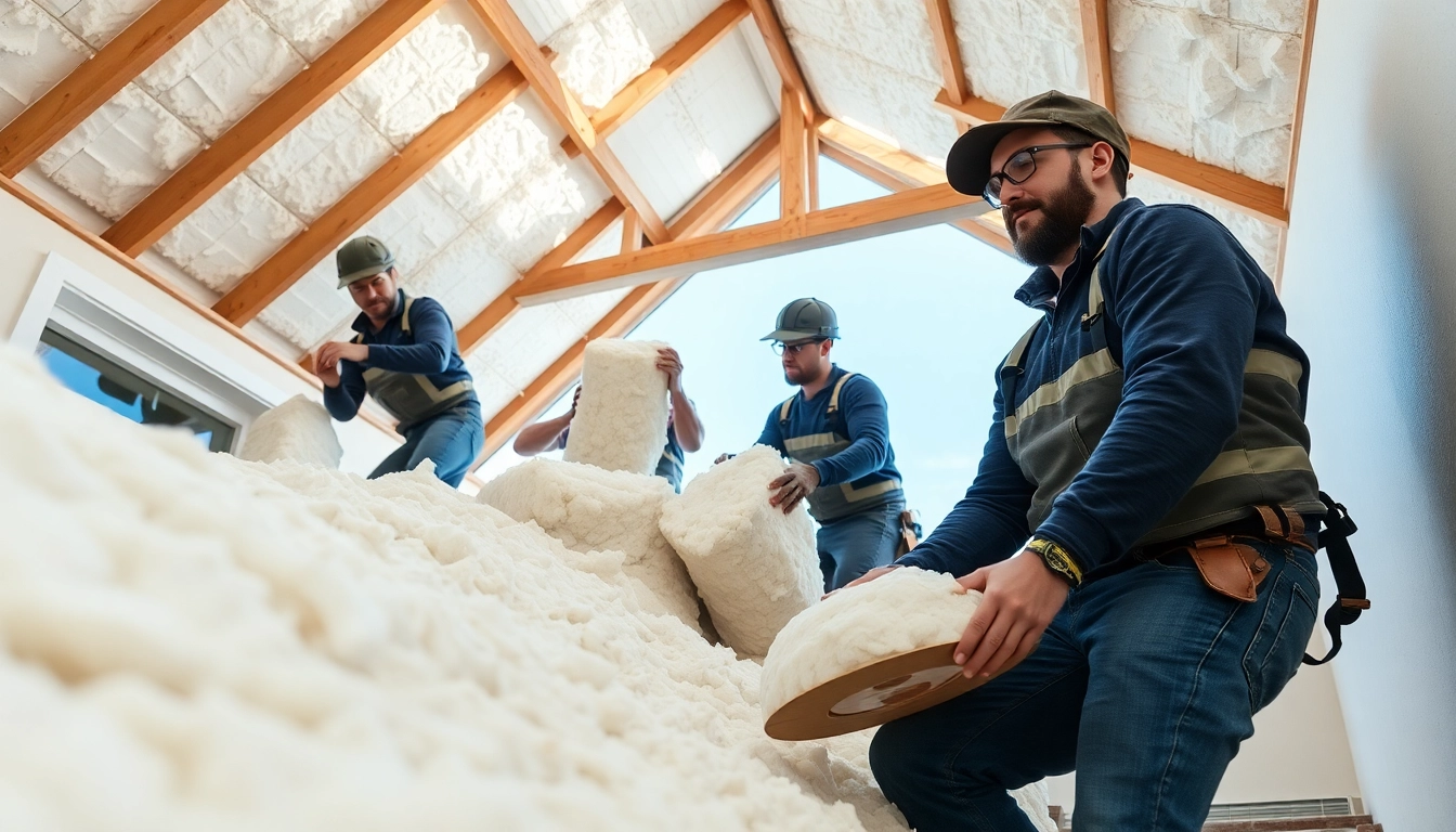 Expert workers from a roof insulation removal company safely extracting insulation materials.