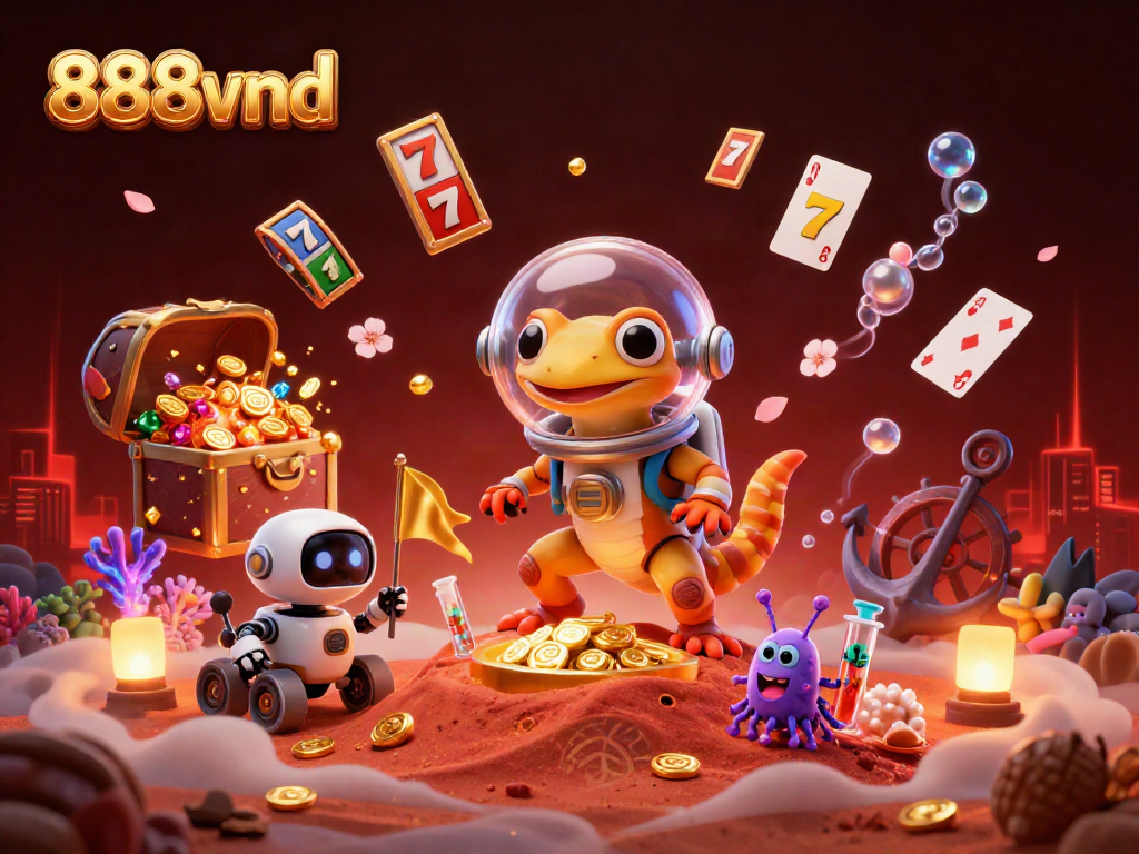 Experience the excitement of 888vnd with a Martian gecko discovering a golden casino.