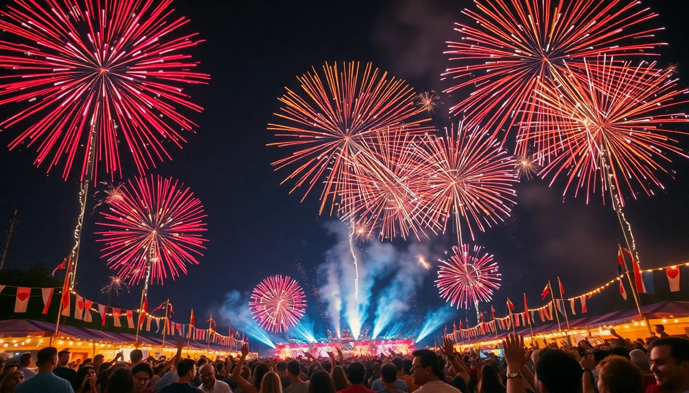 Experience stunning fireworks for sale illuminating the night sky at a lively festival.