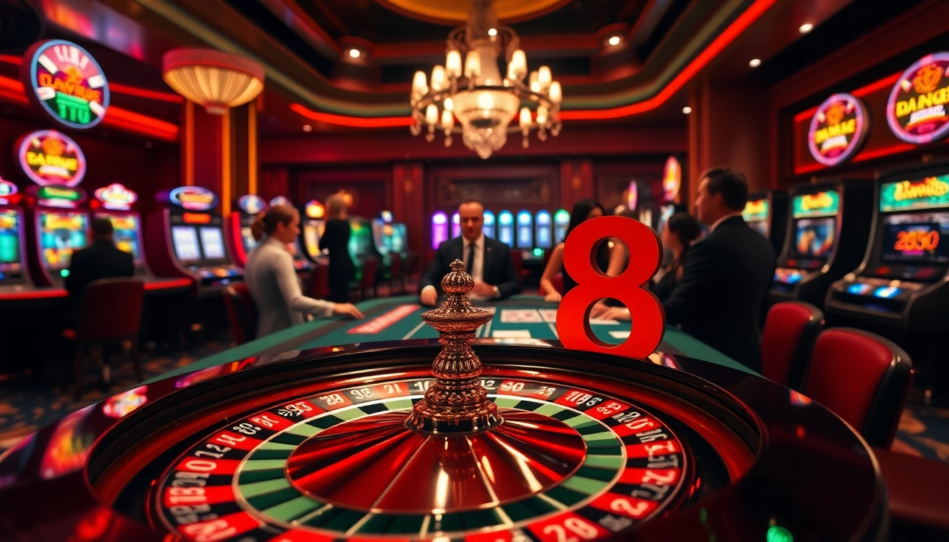 Betting excitement at a casino showcasing s8-themed roulette and poker action.