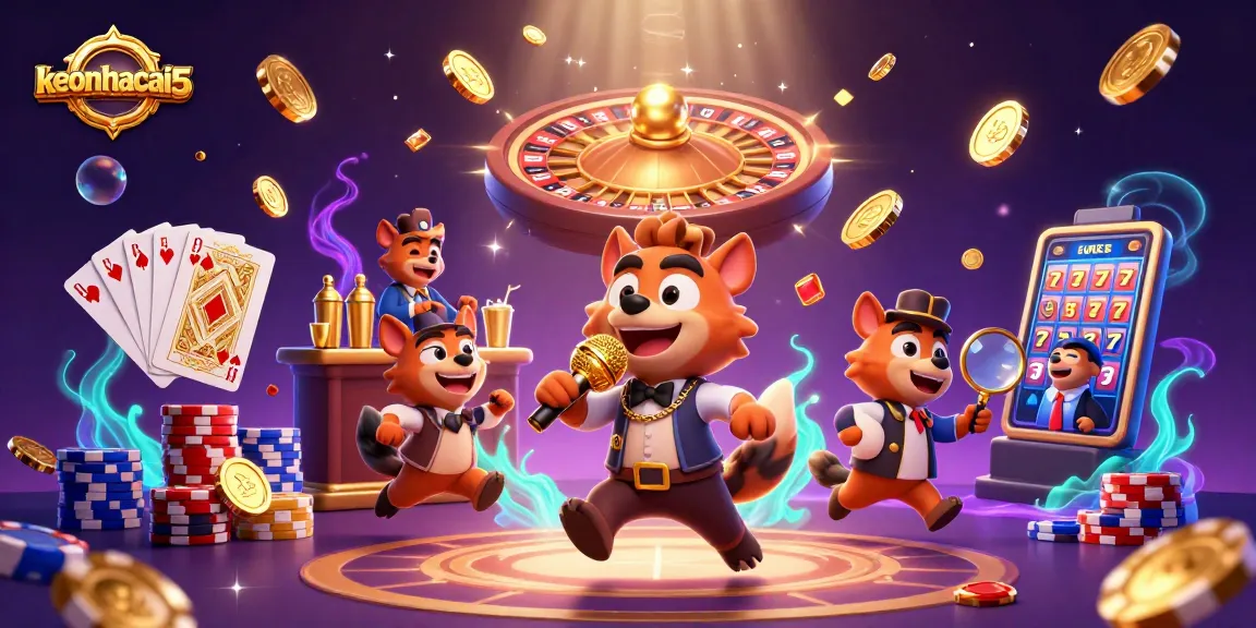 Experience the excitement of keonhacai5 with lively hyenas in a casino club scene filled with vibrant games and golden coins.