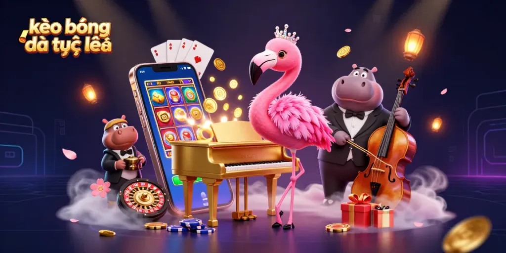 Experience thrilling action with kèo bóng đá trực tuyến in a vibrant casino scene featuring lively characters and game elements.