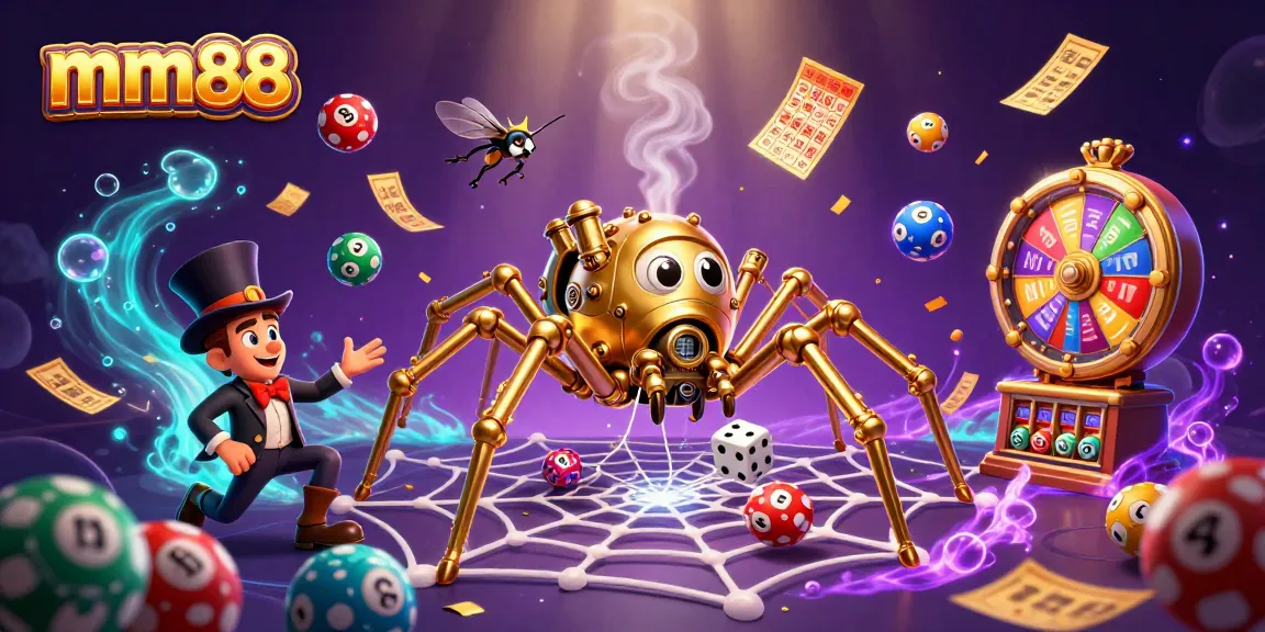 Experience thrilling moments with mm88 as a golden spider catches dice in a vibrant casino web.