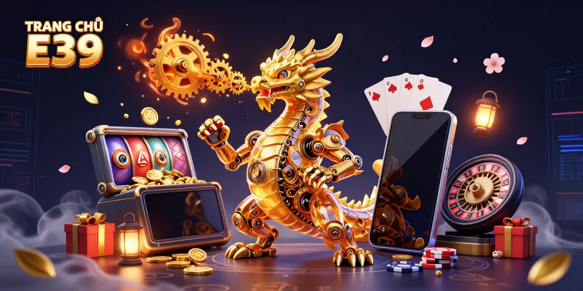 Engage in thrilling gameplay at TRANG CHỦ E39 with vibrant 3D illustration of themed gaming elements.