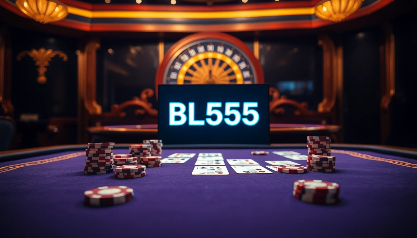 Experience thrilling gameplay at BL555 with vibrant poker tables and luxurious casino ambiance.