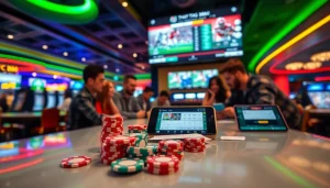 Thrilling action at a Thể Thao FB88 sports betting table with bettors placing wagers.