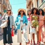 Fashion models showcase stylish Women Fashion trends in a vibrant urban setting.