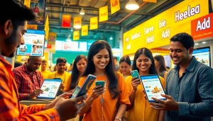 Promote Hela Ad with vibrant digital marketplace scene showcasing personal and spa services.