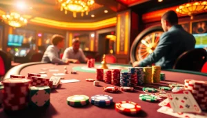 Experience excitement at King Arthur Cafe Menu, featuring a vibrant poker table and thrilling gambling elements.