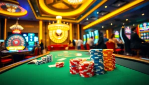 Engaging casino scene at https://vua88h.com/ with poker, roulette, and vibrant gaming atmosphere.