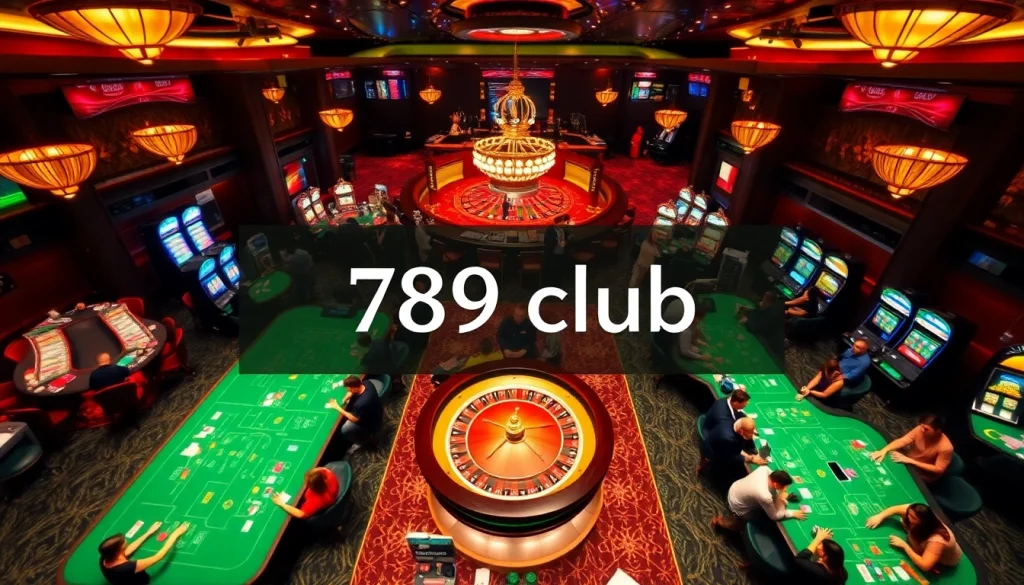 Players enjoying exciting casino games at 789club with vibrant tables and slot machines.