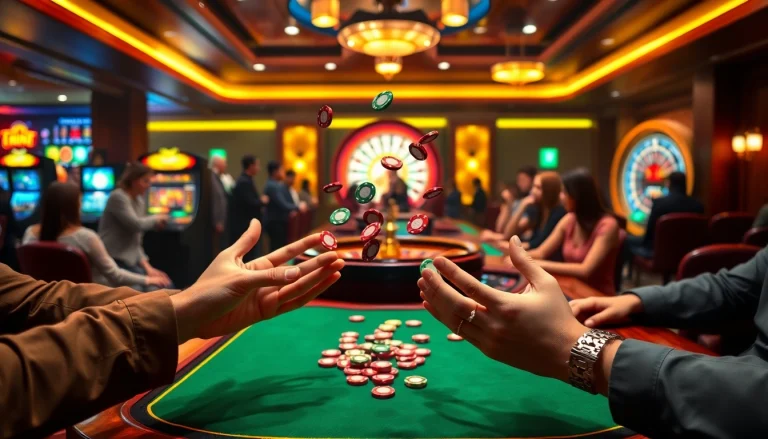 Experience the excitement of DF999 nhà cái with colorful poker chips and a vibrant casino atmosphere.
