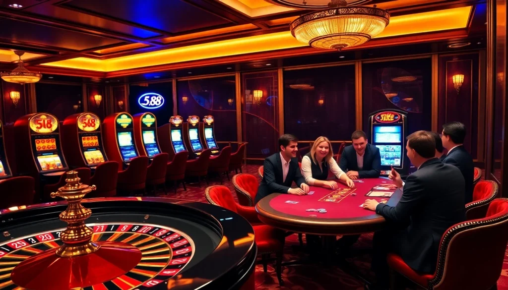 Engage with the thrilling atmosphere of five88 casino featuring roulette, poker, and vibrant slot machines.