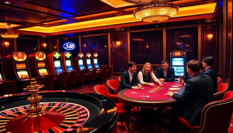 Engage with the thrilling atmosphere of five88 casino featuring roulette, poker, and vibrant slot machines.