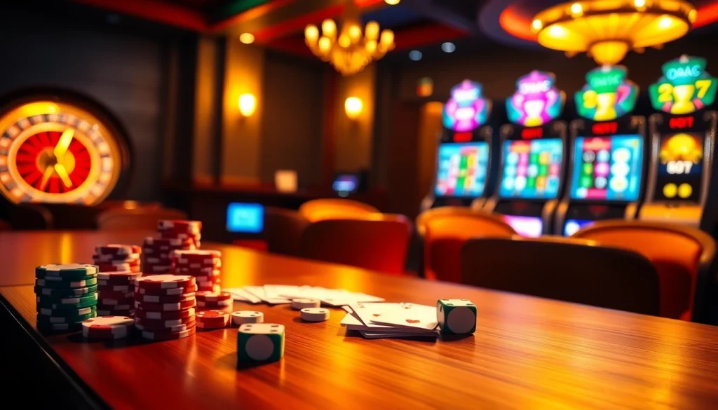 Exciting gambling scene at nhà cái UU88 with poker chips and roulette wheel.