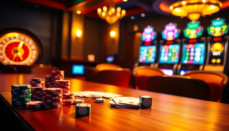 Exciting gambling scene at nhà cái UU88 with poker chips and roulette wheel.