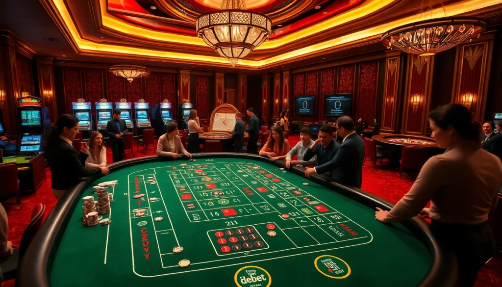 Players enjoying a thrilling game of craps at a casino while placing debet bets.