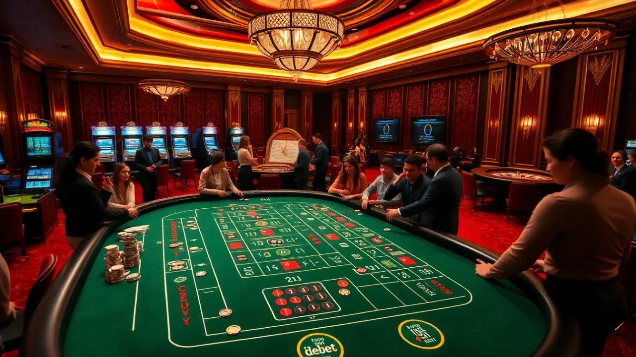 Players enjoying a thrilling game of craps at a casino while placing debet bets.