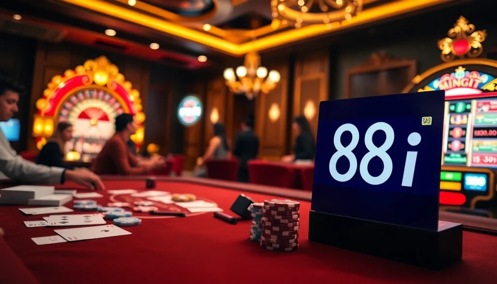 Experience the excitement at 88i casino with players engaging in thrilling games and vibrant lights.