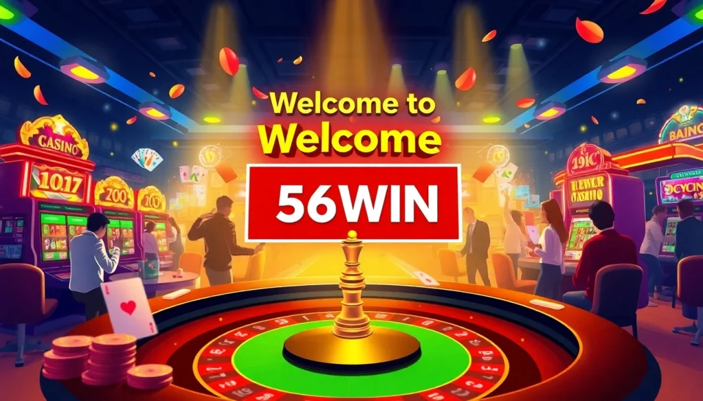 Exciting casino scene showcasing online gambling experience at link 56WIN with vibrant games and welcoming atmosphere.